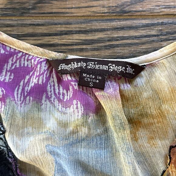 Y2K Mushka Sheer Boho Top Size Small Lace Trim Cinched Waist Flutter Fairycore - Picture 7 of 9